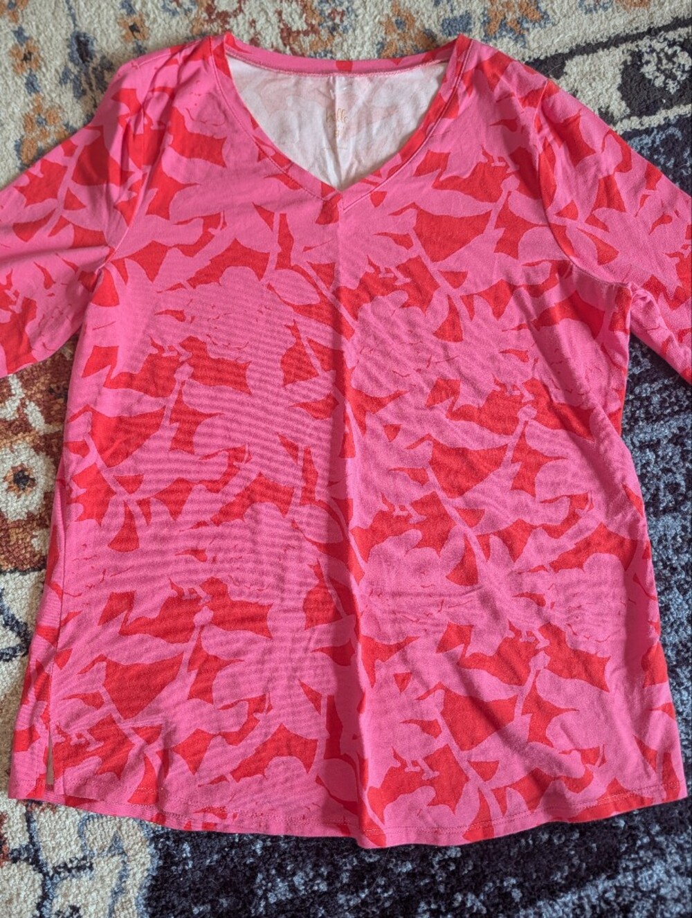 BElle Susan Graver Women's S Pink Red Floral Casual Shirt Summer Bright Vacation